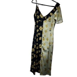 Floral Midi Dress in Black and Yellow